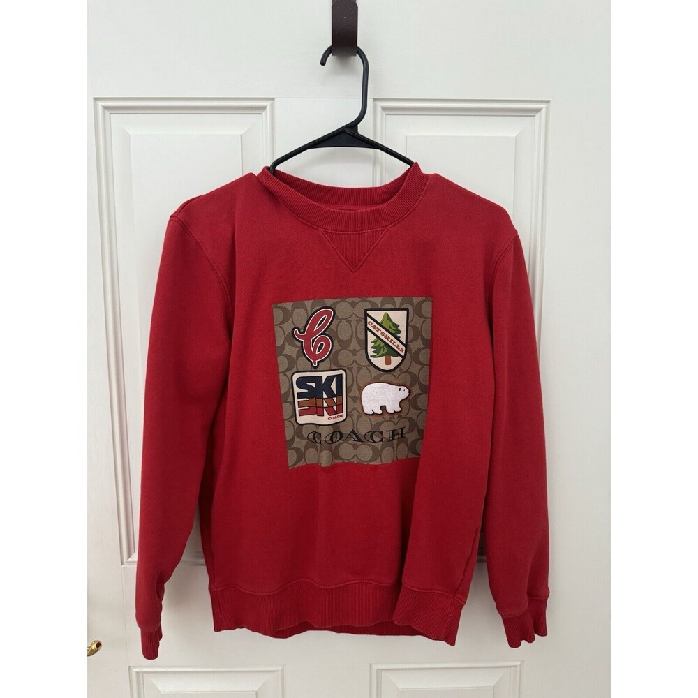 Coach CE457 Signature Ski Crewneck Fleece Sweatshirt Red Catskills  Org $298